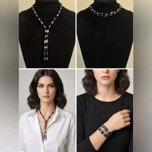 ⚜️3 for $30⚜️Vintage Hematite Magnetic Wrap Necklace White Black Crystal **Flaw